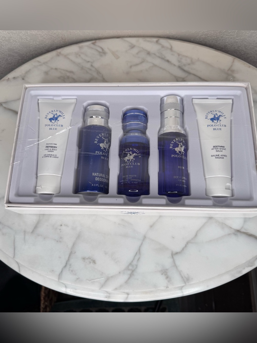 Beverly Hills Polo Club Blue set 1.7 Cologne,4 0z body spray,Deodorant 4 0z + 2
